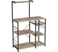 VASAGLE Etagère à pâtisserie avec étagères, support pour micro-ondes avec panier en fil métallique, 6 crochets en S, étagère de cuisine, rangement d'outils pour épices, verres et poêles