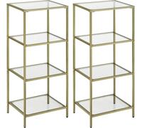 VASAGLE Étagère avec 4 étagères, lot de 2, étagère de salle de bain, verre trempé, montage facile, pour salle de bain, salon, cuisine, bureau, Golden