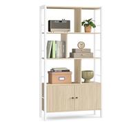 VASAGLE Étagère, Bibliothèque à 4 Niveaux, avec Portes, Cadre en Acier | Meuble de Rangement, pour Salon, Bureau,Chambre, Style Industriel, Beige naturel et Blanc mat, Collection BARNET LBC022LL01