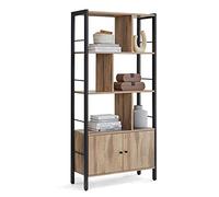 VASAGLE Étagère, Bibliothèque à 4 Niveaux, Meuble de Rangement, Placad, avec Portes, Grand, Cadre en Acier, pour Salon, Bureau, Chambre, Style Industriel, Marron Camel et Noir d'encre LBC022B50