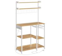 VASAGLE Étagère Cuisine avec Multiprise, Support pour Micro-Ondes, Bar à Café, Étagères Réglables, 8 Crochets en S, Panier, Porte-épices, 40 x 90 x 165,5 cm, Doré Chêne et Blanc Nuage KKS031Y19