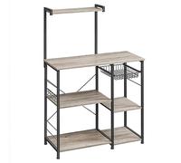 VASAGLE Étagère Cuisine, Support pour Four à Micro-ondes, Rangement Cuisine Gain de Place, avec Panier, 6 Crochets, Étagère à Épices, Casseroles, 40 x 90 x 134 cm, Grège et Noir KKS035B02