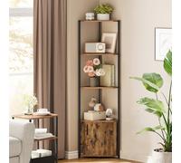 VASAGLE Étagère d’Angle, avec Placard, Meuble d’Angle à 5 Niveaux, Étagère de Rangement, pour Salon, Chambre, Cuisine, Salle de Bain, Marron Rustique et Noir d'encre LBC580K01