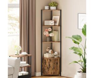 VASAGLE Étagère d’Angle, avec Placard, Meuble d’Angle à 5 Niveaux, Étagère de Rangement, pour Salon, Chambre, Cuisine, Salle de Bain, Marron Rustique et Noir d'encre LBC580K01