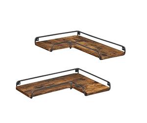 VASAGLE Étagère d’Angle en Forme de L, Lot de 2, Étagère Murale, Tablette Flottante, Style Industriel, pour Salon, Chambre, Cuisine, Marron Rustique et Noir LLS831B01