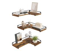VASAGLE Étagère d’Angle en Forme de L, Lot de 3, Étagère Murale Suspendue, Tablette Flottante, Style Industriel, pour Salon, Chambre, Cuisine, Marron Rustique LLS833KD01