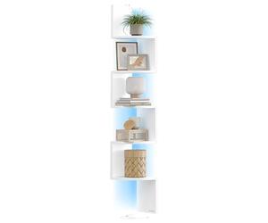 VASAGLE Étagère d’Angle Murale avec Éclairage LED, 5 Niveaux, en Zigzag | Bibliothèque, pour Chambre, Salon, Salle de Bain, avec Bouton, Télécommande, Blanc Mat, Collection CUSTOS LBC630W01