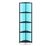VASAGLE Étagère d'angle à 5 Niveaux, Bibliothèque avec Éclairage LED Réglable, Meuble de Rangement avec Cadre en Acier, 24,8 x 48 x 146,6 cm, pour Salon, Chambre, Bureau, Noir Boisé LBC590B02