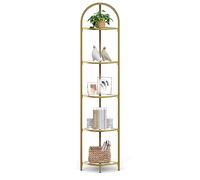 VASAGLE Étagère d'angle à 5 Niveaux, Verre Trempé, Cadre en Métal | Bibliothèque de Rangement, Antirouille, Salon, Chambre, Cuisine, Salle de Bain, Moderne, Doré, Collection BARIS LGT810A01