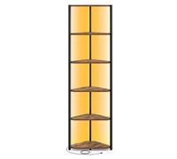 VASAGLE Étagère d'angle à 6 Niveaux, Bibliothèque avec Éclairage LED Réglable, Meuble de Rangement avec Cadre en Acier, 24,8 x 48 x 182,1 cm, pour Salon, Chambre, Bureau, Marron Rustique LBC591KD01