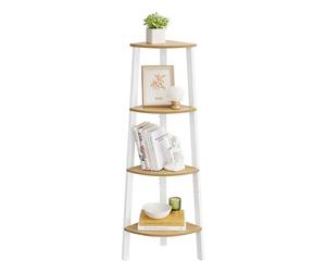 VASAGLE Étagère d'angle, Bibliothèque 4 Niveaux, Étagère Échelle, Meuble de Rangement, Porte-Plante pour Salon, Style Industriel, avec Cadre en Acier, Couleur Chêne Naturel et Blanc Mat LLS034Y70
