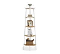 VASAGLE Étagère d'angle, Bibliothèque 5 Niveaux, Étagère Échelle, Meuble de Rangement, Porte-Plante pour Salon, Style Industriel, avec Cadre en Acier, Couleur Chêne Naturel et Blanc Mat LLS035Y01