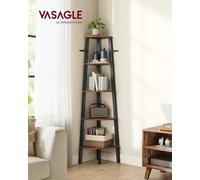 VASAGLE Étagère d'angle, Bibliothèque 5 Niveaux, Étagère Échelle, Meuble de Rangement, Porte-Plante pour Salon, Style Industriel, avec Cadre en Acier marron foncé et noir