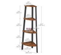 VASAGLE Étagère d'angle, Bibliothèque 4 Niveaux, Étagère Échelle, Porte-Plante, avec Cadre en Acier, Marron et Noir