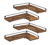 VASAGLE Étagère d'angle en Forme de L, Lot de 4, Étagère Murale, Tablette Flottante, Style Industriel, pour Salon, Chambre, Cuisine, Marron Rustique et Noir LLS832B01