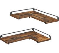 VASAGLE Etagère d'angle en L, lot de 2, étagère murale, design industriel, étagères murales, pour salon, chambre, cuisine, vintage marron-noir