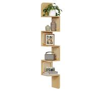 VASAGLE Étagère d'angle Murale Flottante à 5 Niveaux en Zigzag | Côtés en Rotin PVC, Gain de Place, pour Cuisine, Chambre, Salon, Style Boho, Couleur Chêne Beige, Collection ELLAN LLS582Y57