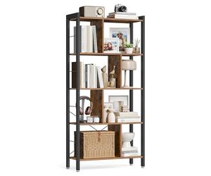 VASAGLE Étagère de Bureau à 5 Niveaux, Bibliothèque Ouverte sur Pied, Grande, Structure Métallique, Style Industriel, Marron Rustique et Noir d'encre LBC12BX