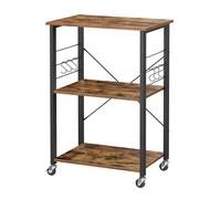 VASAGLE Étagère de Cuisine à roulettes, Chariot à 3 Niveaux, Cadre Métallique avec 6 Crochets, 40 x 60 x 89 cm, Marron et Noir