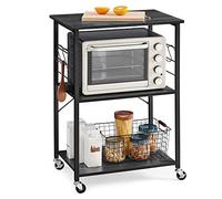 VASAGLE Étagère de Cuisine à roulettes, Chariot à 3 Niveaux | Cadre Métallique, Support pour Micro-Ondes, Four, Grille-Pain, avec 6 Crochets, Collection BARNET KKS060B42