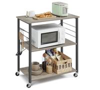 VASAGLE Étagère de Cuisine à roulettes, Chariot à 3 Niveaux, Support pour Micro-Ondes, Four, Grille-Pain, Cadre Métallique avec 6 Crochets, 40 x 80 x 89 cm, Grège Chiné et Noir d'encre KKS067K02