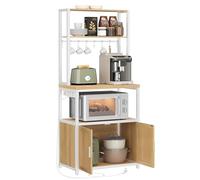 VASAGLE Étagère de Cuisine avec Multiprise, Bar à Café avec Plan de Travail de 90 cm de Hauteur, Support pour Micro-Ondes avec 8 Crochets, 40 x 60 x 170 cm, Doré Chêne et Blanc Nuage KKS058Y02