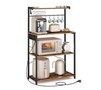 VASAGLE Étagère de Cuisine avec Multiprise, Bar à Café sur 4 Niveaux avec 8 Crochets en S, Étagère Réglable, Support pour Micro-Ondes, 40 x 80 x 140 cm, Marron Rustique et Noir d'encre KKS029KD02