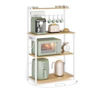 VASAGLE Étagère de Cuisine avec Multiprise, Bar à Café sur 4 Niveaux avec 8 Crochets en S, Étagère Réglable, Support pour Micro-Ondes, 40 x 80 x 140 cm, Doré Chêne et Blanc Nuage KKS029YA02