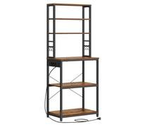 VASAGLE Étagère de Cuisine avec Multiprise, Étagère pour Machine à Café, 6 Étagères, 6 Crochets, 40 x 60 x 167 cm, Marron et Noir