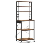 VASAGLE Étagère de Cuisine avec Multiprise, Étagère pour Machine à Café, 6 Étagères, 6 Crochets, pour Four à Micro-Ondes, Cadre en Acier, 40 x 60 x 167 cm, Marron Rustique et Noir d'encre KKS124K01