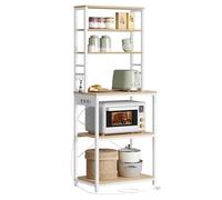 VASAGLE Étagère de Cuisine avec Multiprise, Étagère pour Machine à Café, 6 Étagères, 6 Crochets, pour Four à Micro-Ondes, Cadre en Acier, 40 x 60 x 167 cm, Chêne Doré et Blanc Nuage KKS124Y01