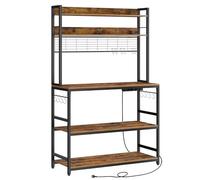 VASAGLE Étagère de Cuisine avec Multiprise, Support pour Micro-Ondes, Étagère de Rangement, avec Panneau Grillagé, 14 Crochets, 40 x 100 x 170 cm, Marron Rustique et Noir KKS038B01EU