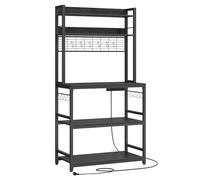 VASAGLE Étagère de Cuisine avec Multiprise, Support pour Micro-Ondes, Étagère de Rangement, avec Panneau Grillagé, 14 Crochets, 40 x 80 x 170 cm, Gris Anthracite et Noir d'encre KKS025B32