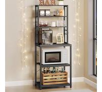 VASAGLE Étagère de Cuisine, Étagère pour Machine à Café, 6 Étagères, 6 Crochets, pour Four à Micro-Ondes, Cadre en Acier, Style Industriel, 40 x 60 x 167 cm, Gris Anthracite et Noir d'encre KKS024B22