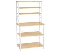 VASAGLE Étagère de Cuisine, Étagère pour Machine à Café, 6 Étagères et 6 Crochets, Cadre en Acier, 40 x 80 x 167 cm, Chêne et Blanc