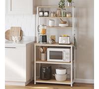 VASAGLE Étagère de Cuisine, Étagère pour Machine à Café, 6 Étagères et 6 Crochets, pour Four à Micro-Ondes, Cadre en Acier, Style Industriel, 40 x 80 x 167 cm, Couleur Chêne et Blanc KKS019W09