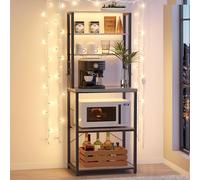 VASAGLE Étagère de Cuisine, Étagère pour Machine à Café, 6 Étagères et 6 Crochets, pour Four à Micro-Ondes, Cadre en Acier, Style Industriel, 40 x 60 x 167 cm, Gris et Noir KKS024B02