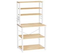 VASAGLE Étagère de Cuisine, Étagère pour Machine à Café, 6 Étagères et 6 Crochets, pour Four à Micro-Ondes, Cadre en Acier, Style Industriel, 40 x 60 x 167 cm, Couleur Chêne et Blanc KKS024W09