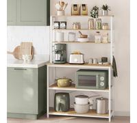 VASAGLE Étagère de Cuisine, Étagère pour Machine à Café, 6 Étagères et 6 Crochets, pour Four à Micro-Ondes, Cadre en Acier, Style Industriel, 40 x 100 x 167 cm, Couleur Chêne et Blanc KKS039Y09