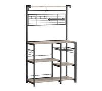 VASAGLE Étagère de Cuisine, Meuble de Rangement, Îlot de Cuisine avec Support Magnétique pour Couteaux, Panier Métallique, Support pour Essuie-Tout, 12 Crochets, Grège et Noir KKS026B02
