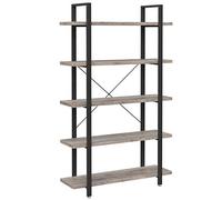 VASAGLE Étagère de Rangement 5 Niveaux, Bibliothèque, Cadre en Acier, Étagère sur Pieds pour Salon, Chambre, Bureau, 33,5 x 105 x 177,5 cm, Style Industriel, Grège Chiné et Noir d'encre LLS055B02