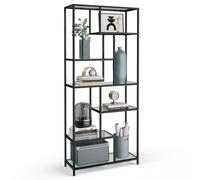 VASAGLE Étagère de Rangement, Bibliothèque, 6 Niveaux, Porte-Plantes, 30 x 80 x 180 cm, Verre Trempé, pour Bureau, Salon, Chambre, Cuisine, Noir Pur LGT502B61