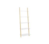 VASAGLE Étagère échelle 5 niveaux pour salon/cuisine/bureau, cadre en bois massif, montage facile, à adosser au mur - Blanc mat & bois nature