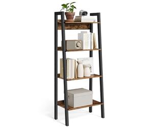 VASAGLE Étagère Échelle, Bibliothèque à 4 Niveaux, Meuble de Rangement sur Pied, Bureau, Salon, Chambre, Cuisine, Style Industriel, Marron Rustique et Noir LLS054X01