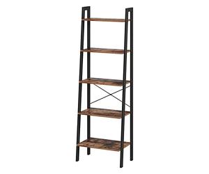 VASAGLE Étagère Échelle, Bibliothèque Industrielle à 5 Niveaux, Étagère de Rangement, avec Cadre en Acier, pour Salon, Cuisine, Marron Rustique et Noir LLS45X
