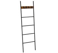 VASAGLE Étagère échelle inclinée, Porte-Serviettes, 5 Niveaux | 43,8 x 160 cm, gain de place, cadre en acier, 4 crochets, Marron Rustique et Noir, Collection BARNET LLS016B01