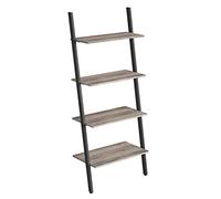VASAGLE Étagère Échelle, Meuble de Rangement à 4 Niveaux, Cadre en Acier | Bibliothèque, Étagère Inclinée, Stable, pour Salon, Cuisine, Bureau, Grège Chiné et Noir Mat, Collection BARNET, LLS043B02