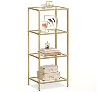 VASAGLE Étagère en Verre à 4 Niveaux, Bibliothèque, Étagère de Rangement | Verre Trempé, Facile à Monter, pour Salle de Bain, Salon, Chambre, Bureau, Verre Clair et Noir Mat, BARIS LGT28G