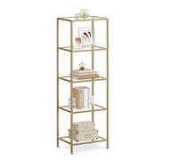 VASAGLE Étagère en Verre à 5 Niveaux, Bibliothèque, Étagère de Rangement, Verre Trempé, Facile à Monter, pour Salle de Bain, Salon, Chambre, Bureau, Doré LGT029A01