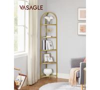 VASAGLE Étagère d'angle à 5 Niveaux, Bibliothèque, Cadre en Métal, Étagère de Rangement en Verre Trempé, Antirouille, Salon, Chambre, Cuisine, Salle de Bain, Moderne, Doré LGT810A01